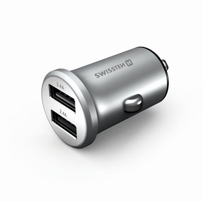 Picture of Swissten Metal Premium Car charger 2 x USB / 4.8A Silver