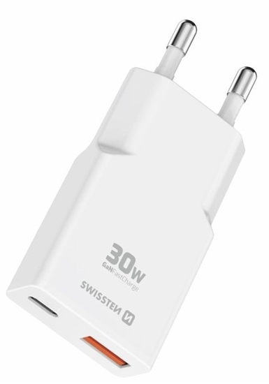 Изображение Swissten Slim Travel GaN USB-C / USB Charger 30W