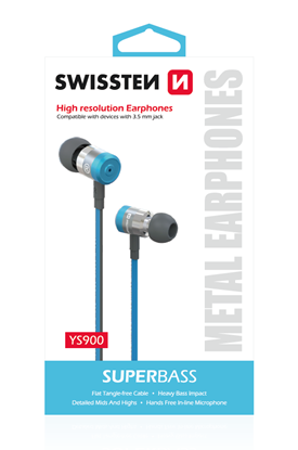 Attēls no Swissten SuperBass Earbuds Metal YS900 Stereo Headset With Microphone 3,5mm / 1.2m