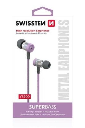 Attēls no Swissten SuperBass Earbuds Metal YS900 Stereo Headset With Microphone 3,5mm / 1.2m Purple