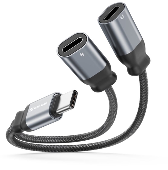 Picture of Swissten Textile USB-C Audio Charging Adapter 2x USB-C 0.12m