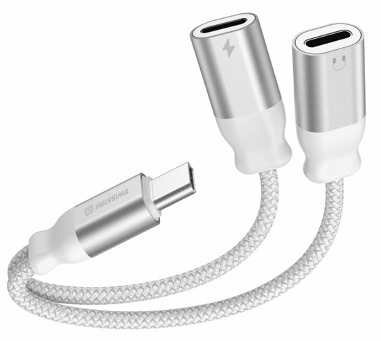 Picture of Swissten Textile USB-C Audio Charging Adapter 2x USB-C 0.12m