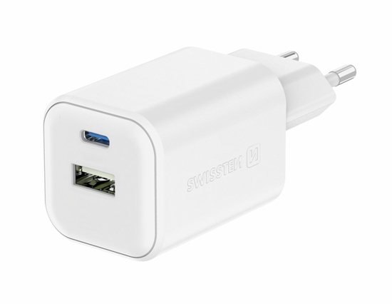 Изображение Swissten Travel Charger GaN USB-C / PD USB-A / 18W QC / 45W