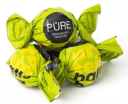 Picture of Tumšās šokolādes trifeles ar proteīna zemesriekstu krēma pildījumu 500g, PURE