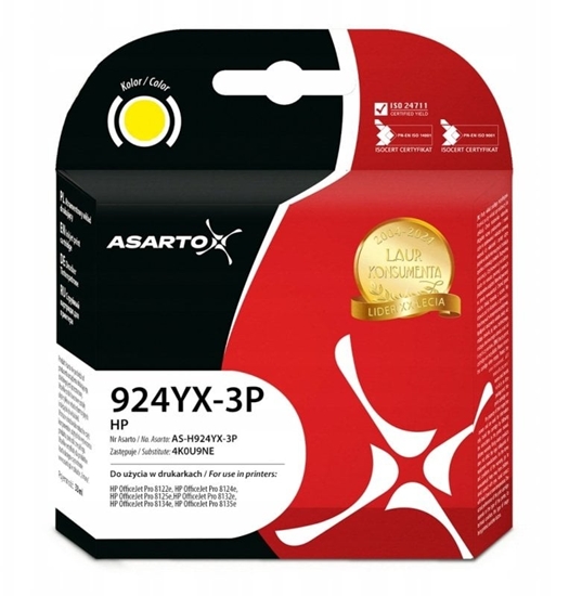 Picture of Tusz Asarto Tusz do HP 924e 3-PACK | 4K0U9NE | 924YX-3P | 3*800 str. | yellow