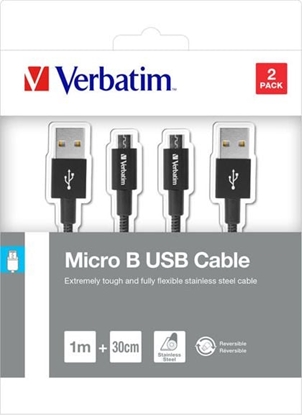 Attēls no Verbatim micro USB -> USB B 1x 100cm, 1x 30cm schwarz