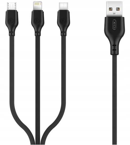 Изображение XO kabel NB230 3w1 USB + USB-C + microUSB + Lightning 1,0m 2,4A czarny