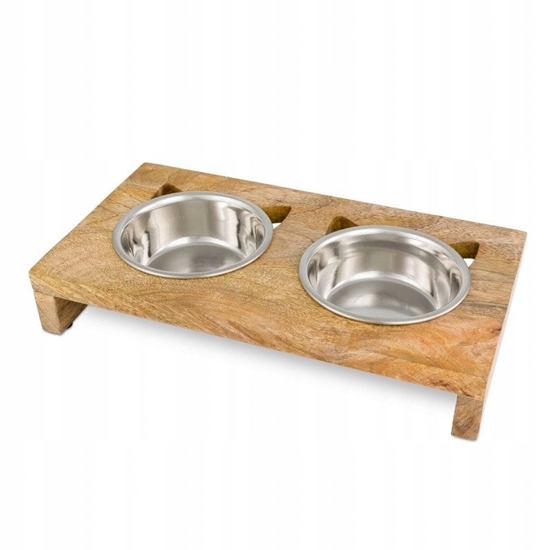 Picture of Zestaw 2 misek, dla kota, ze stali nierdzewnej na drewnianym stojaku, KITTY BOX 2x200ml