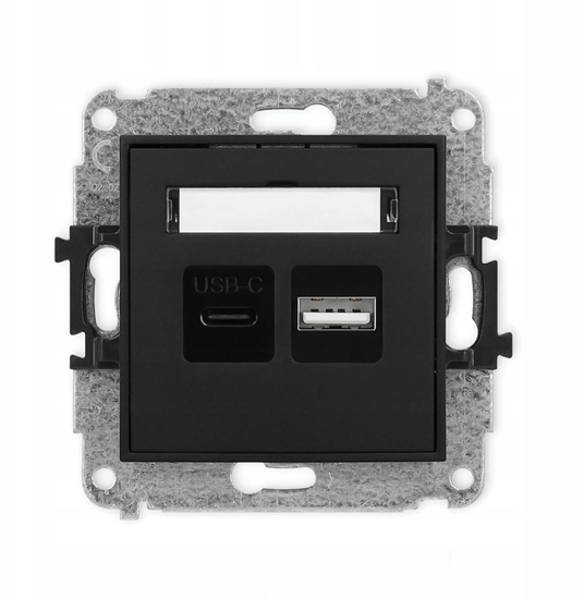 Picture of adowarka Karlik ICON Mechanizm adowarki USB podwójny USB C + USB A, 20W max. matowy czarny 12ICUSB-8