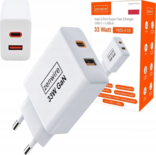 Picture of adowarka Zenwire Szybka adowarka Sieciowa Kostka GAN III 33W Zasilacz USB-C USB-A do iPhone Samsung Zenwire YMS-618