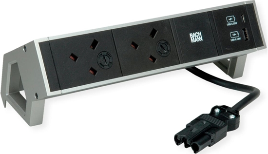 Picture of Bachmann DESK2 2xUK 1xUSB A/C 22W, 0.2m GST18 INOX United Kingdom