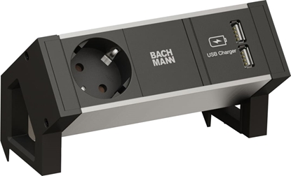 Picture of Bachmann DESK2 ALU BLACK 1x earthing contact 1x USB-Charger GST18