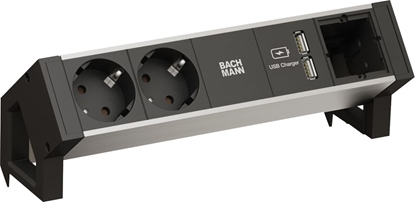 Picture of Bachmann DESK2 ALU BLACK 2x earthing contact 1x USB charger 1x ABD GST18