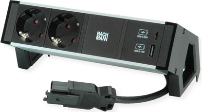 Picture of Bachmann DESK2 ALU BLACK 2xprotective contact USB, USB Charger 22W A&C 0.2m GST18