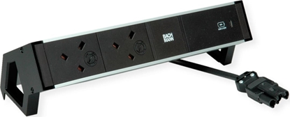 Picture of Bachmann DESK2 ALU BLACK 2xUK, 1xUSBC 60W 0.2m GST18 United Kingdom