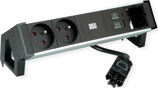 Picture of Bachmann DESK2 ALU BLACK 2xUTE 1xCM 1xUSB A/C 22W 0,2m GST18