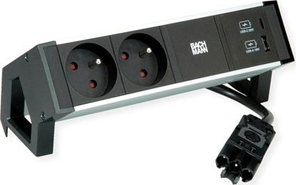 Picture of Bachmann DESK2 ALU BLACK 2xUTE 1xUSB A&C 22W 0.2m GST18