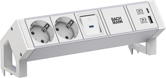 Picture of Bachmann DESK2 ALU WHITE 2xCEE7/3 1xSwitch 1xUSB A/C 22W 0,2m