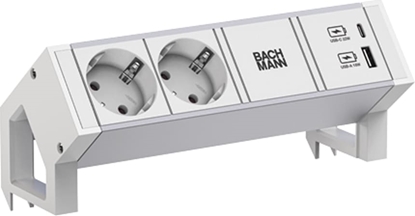 Picture of Bachmann DESK2 ALU WHITE 2xCEE7/3 1xUSB A/C 22W 0,2m GST18