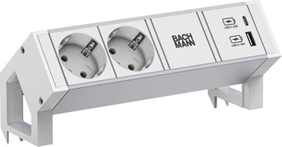 Picture of Bachmann DESK2 ALU WHITE 2xCEE7/3 1xUSB A/C 22W 0,2m GST18