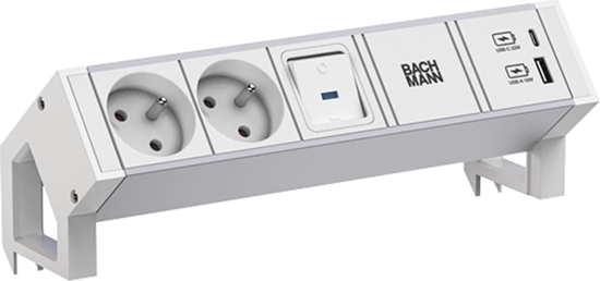 Picture of Bachmann DESK2 ALU WHITE 2xUTE 1xUSB A/C 22W 1xswitch 0.2m
