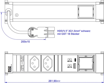Picture of Bachmann POWER FRAME M 2xCH, 1xUSB A&C 22W 1xCM 0.2m GST18 Switzerland