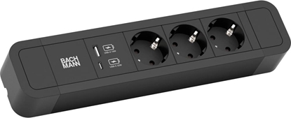 Picture of Bachmann PRIMO2 socket strip 3x earthing contact, aluminium, USB Charger A&C, black, 2 m
