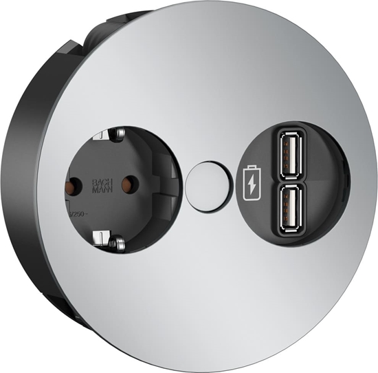Изображение Bachmann TWIST 1x earthing contact, USB charger, GST18 plug, chrome, 0.2 m