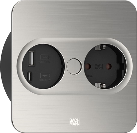 Picture of Bachmann TWIST 2 1xCEE7/3 1xUSB A/C 22W 2.0m AEH stainless steel look angular