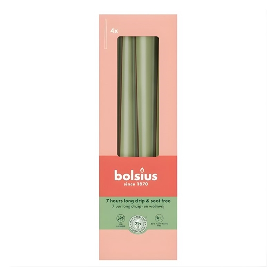 Picture of Bolsius Table Candles 4pcs 245/24mm Olive Green