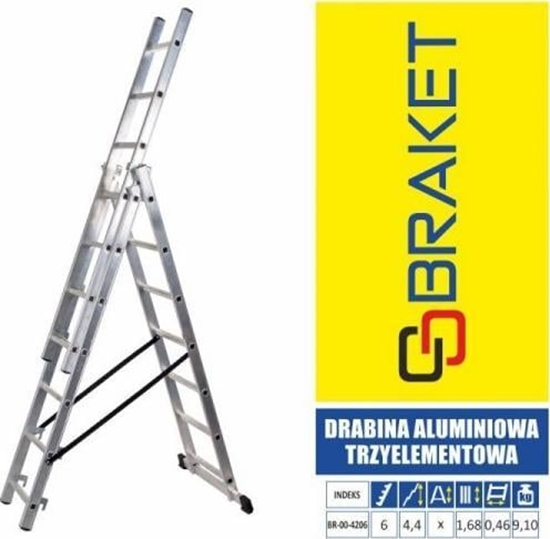 Изображение Braket DRABINA ALUMINIOWA 3-ELEMENTOWA 345CM 6+6+6 SZCZEBLI