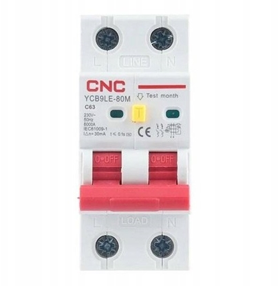 Изображение CNC Przekanik rónicowoprdowy z automatycznym wycznikiem 2P 63A klasa C 30mA 6kA