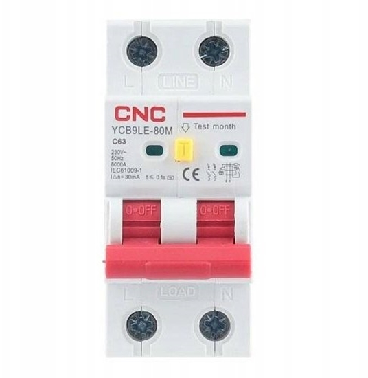 Изображение CNC Przekanik rónicowoprdowy z automatycznym wycznikiem 2P 63A klasa C 30mA 6kA