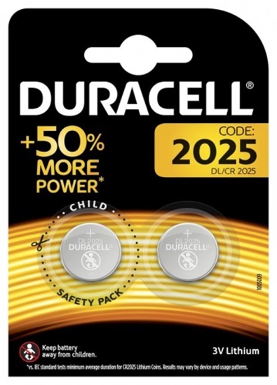 Picture of CR2025 baterijas 3V Duracell litija DL2025 iepakojumā 2 gb.
