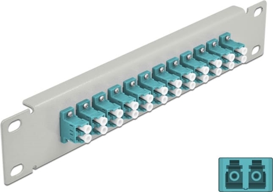 Picture of Delock 10″ Fiber Optic Patch Panel 12 Port LC Duplex aqua 1U grey