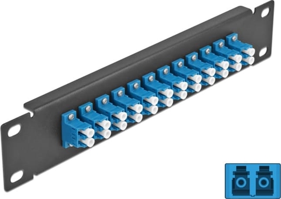 Picture of Delock 10″ Fiber Optic Patch Panel 12 Port LC Duplex blue 1U black