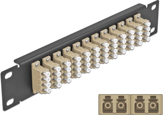 Picture of Delock 10″ Fiber Optic Patch Panel 12 Port LC Quad beige 1U black
