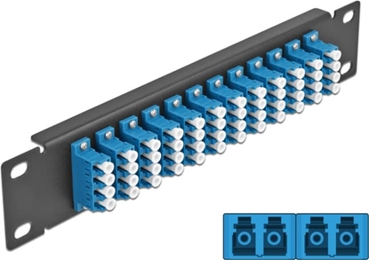 Picture of Delock 10″ Fiber Optic Patch Panel 12 Port LC Quad blue 1U black