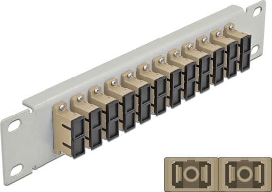 Picture of Delock 10″ Fiber Optic Patch Panel 12 Port SC Duplex beige 1U grey