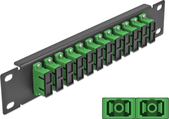 Picture of Delock 10″ Fiber Optic Patch Panel 12 Port SC Duplex green 1U black