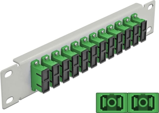 Picture of Delock 10″ Fiber Optic Patch Panel 12 Port SC Duplex green 1U grey