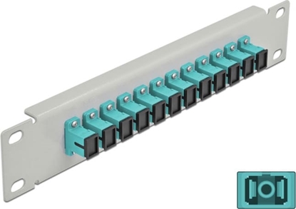 Picture of Delock 10″ Fiber Optic Patch Panel 12 Port SC Simplex aqua 1U grey