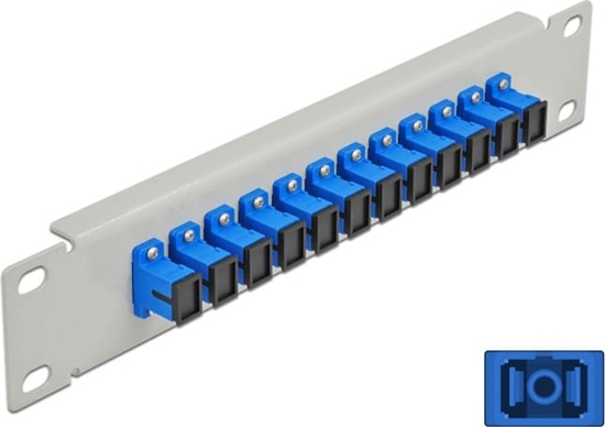Picture of Delock 10″ Fiber Optic Patch Panel 12 Port SC Simplex blue 1U grey