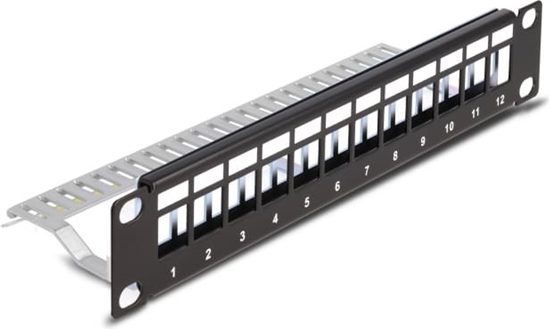 Picture of Delock 10″ Keystone Patch Panel 12 port with strain relief 1U black