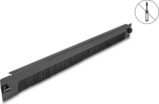 Picture of Delock 19″ 1U Cable Management Brush Strip open at the bottom tool-free black