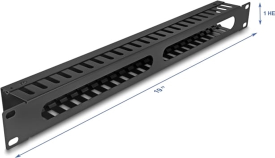 Picture of Delock 19″ 1U Cable Management Routing Panel with 2 openings metal black