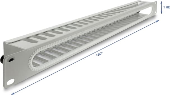 Picture of Delock 19″ 1U Cable Management Routing Panel with opening and edge protection grey