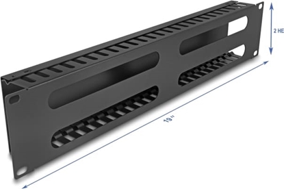 Picture of Delock 19″ 2U Cable Management Routing Panel with 4 openings metal black