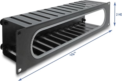 Picture of Delock 19″ 2U Cable Management Routing Panel with opening and edge protection black