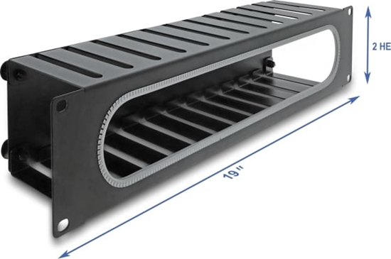 Picture of Delock 19″ 2U Cable Management Routing Panel with opening and edge protection black